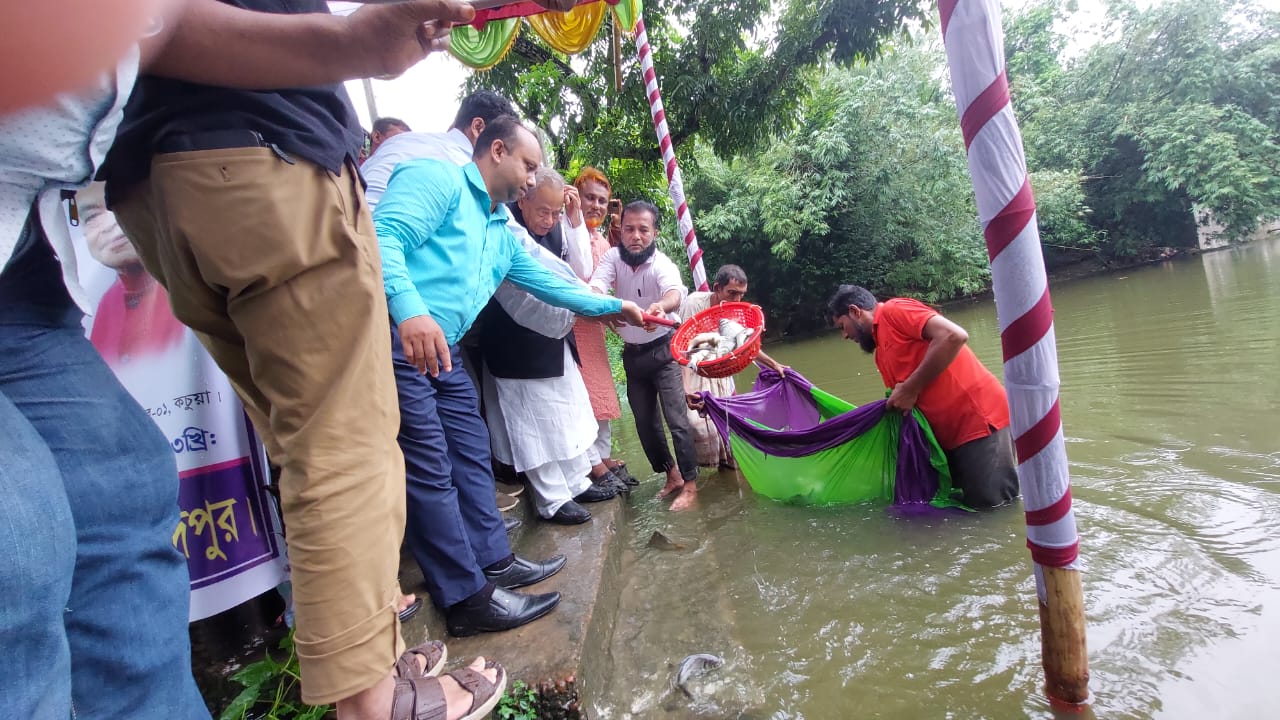 কচুয়ায় মাছের পোনা অবমুক্ত করলেন ড. মহীউদ্দীন খান আলমগীর