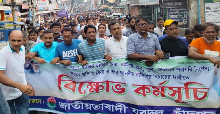 আওয়ামী সরকারের গুম-খুনের বিচারের দাবিতে চাঁদপুরে যুবদলের বিক্ষোভ মিছিল  