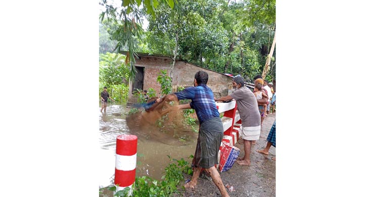 অতিবৃষ্টিতে চাঁদপুর জেলার বহু নিম্নাঞ্চল প্লাবিত ॥ মাছ ধরার উৎসব  