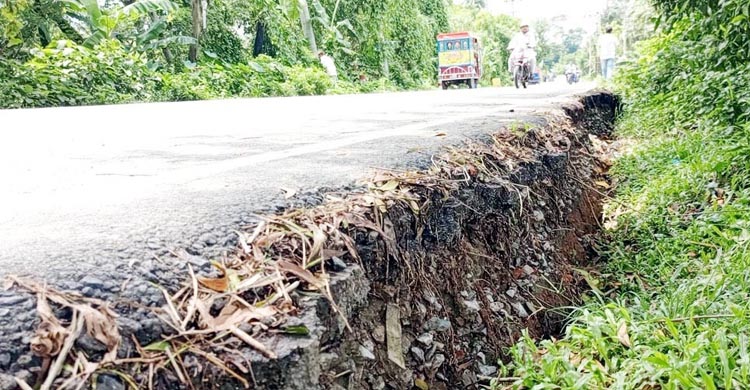 মাছের খামারে ধসে পড়ছে আঞ্চলিক মহাসড়ক  