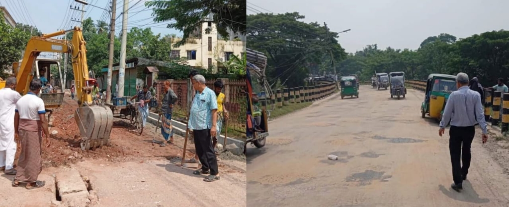 ঠিক করা হচ্ছে ট্রাক রোড, ব্রিজ সড়কের ভাঙা স্থান মেরামত-