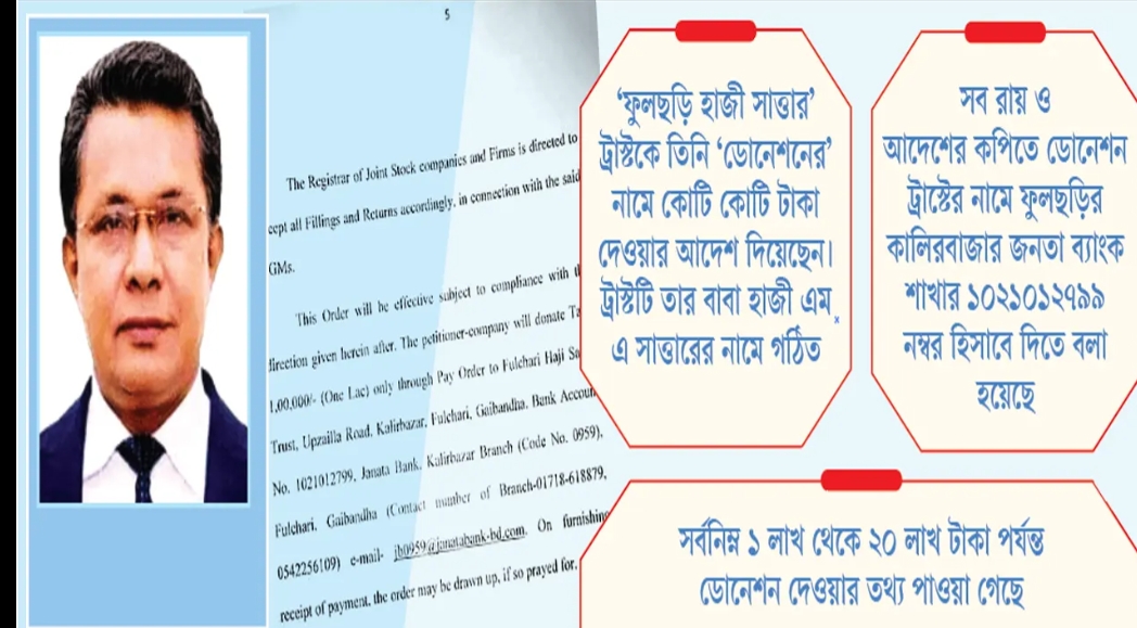 রায় দিয়ে ‘বাবার ট্রাস্টে’ টাকা নেন বিচারপতি