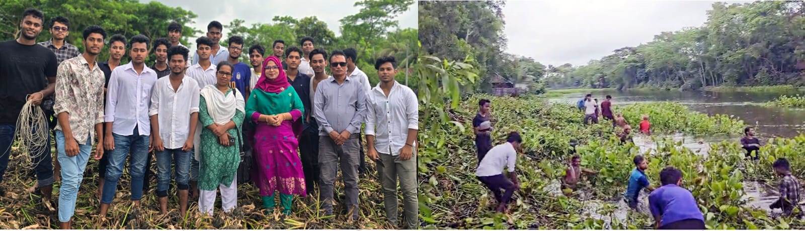 গল্লাক কলেজের শিক্ষার্থীরা স্বেচ্ছাশ্রমে নদী ও খালের কচুরিপানা পরিষ্কার করলো
