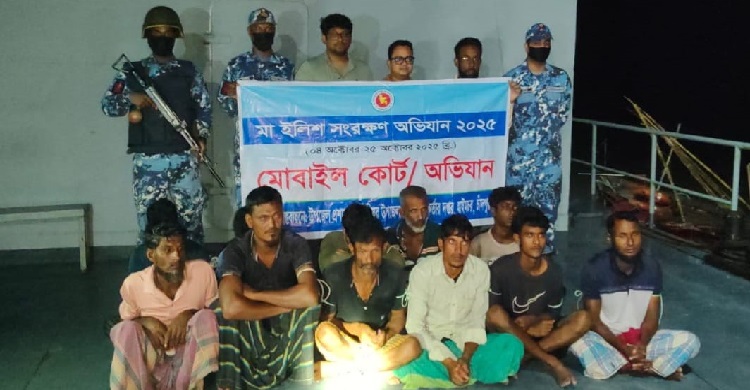 হাইমচরে মা ইলিশ রক্ষা অভিযানে আটক ১১ জেলের ৮ জনের কারাদণ্ড