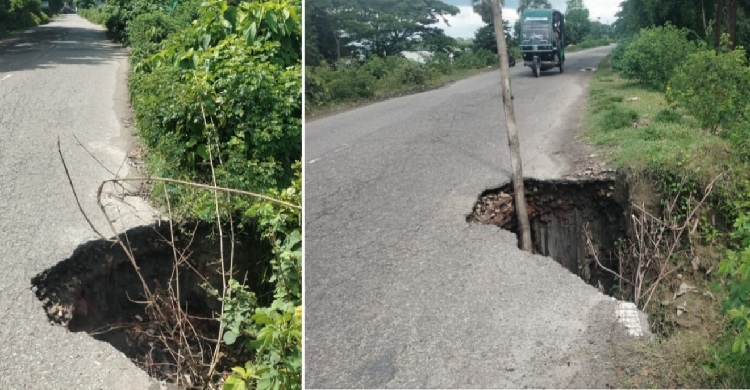 মেঘনা-ধনাগোদা বেড়িবাঁধ সড়কে শতাধিক গর্ত যেনো মরণ ফাঁদ, দুর্ঘটনায় দায় কার?